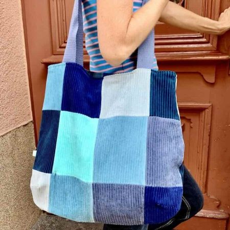 Patchwork Tasche aus Cord Blau