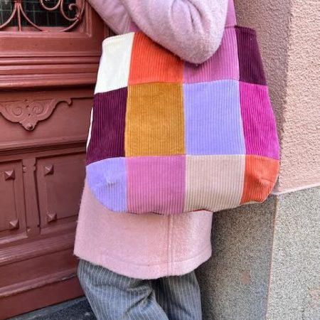 Patchwork Tasche aus Cord Rot Pink
